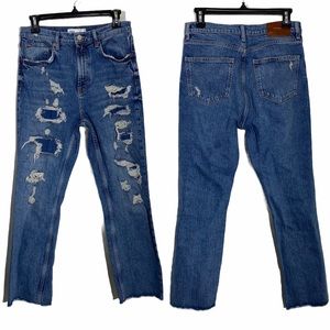 ZARA Distressed High Waist Kick Jeans